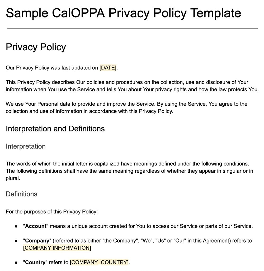 Sample CalOPPA Privacy Policy Template