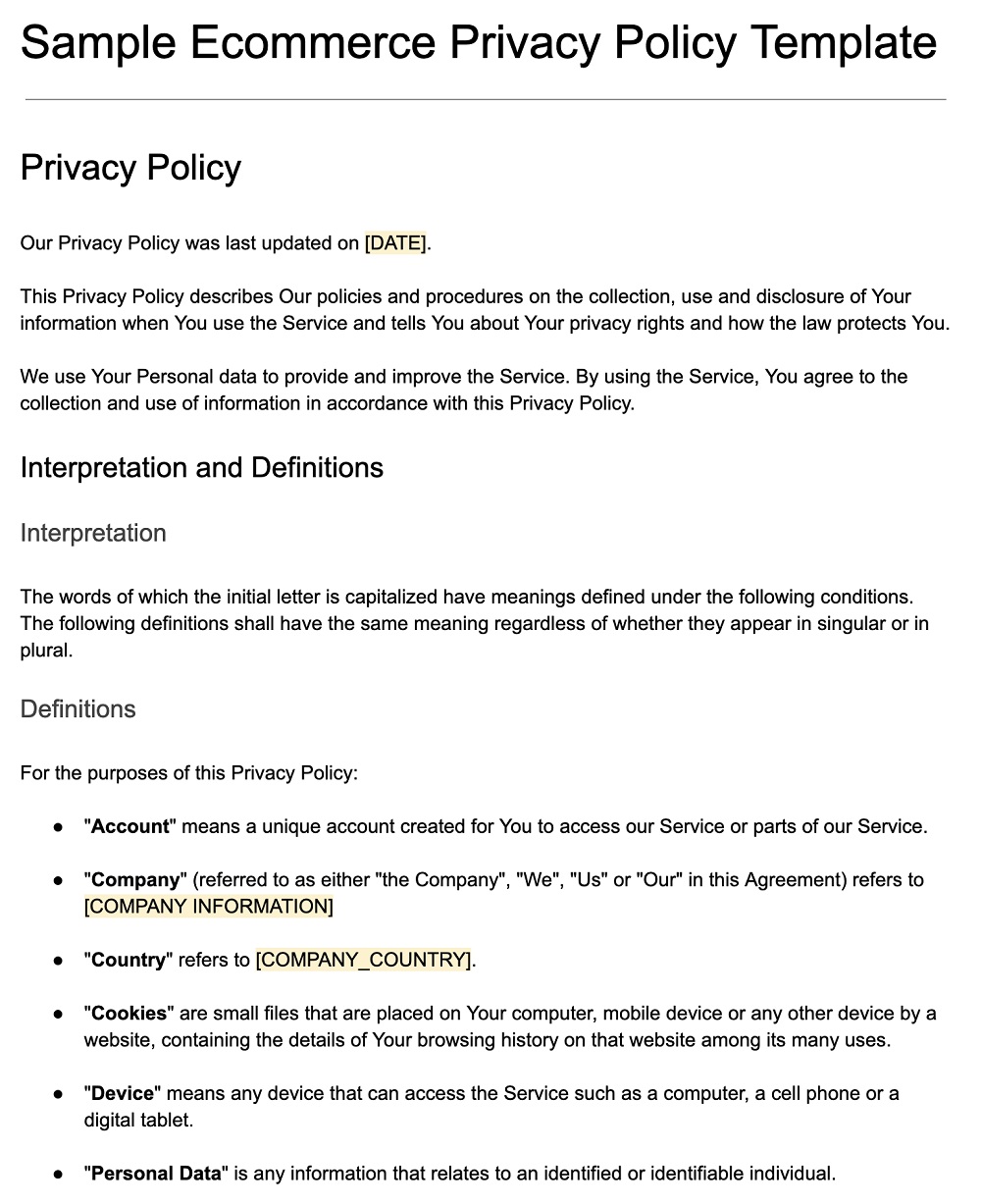 Sample Ecommerce Privacy Policy Template