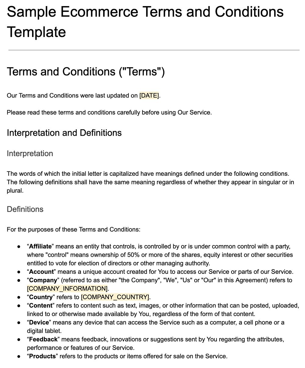 Sample Ecommerce Terms and Conditions Template