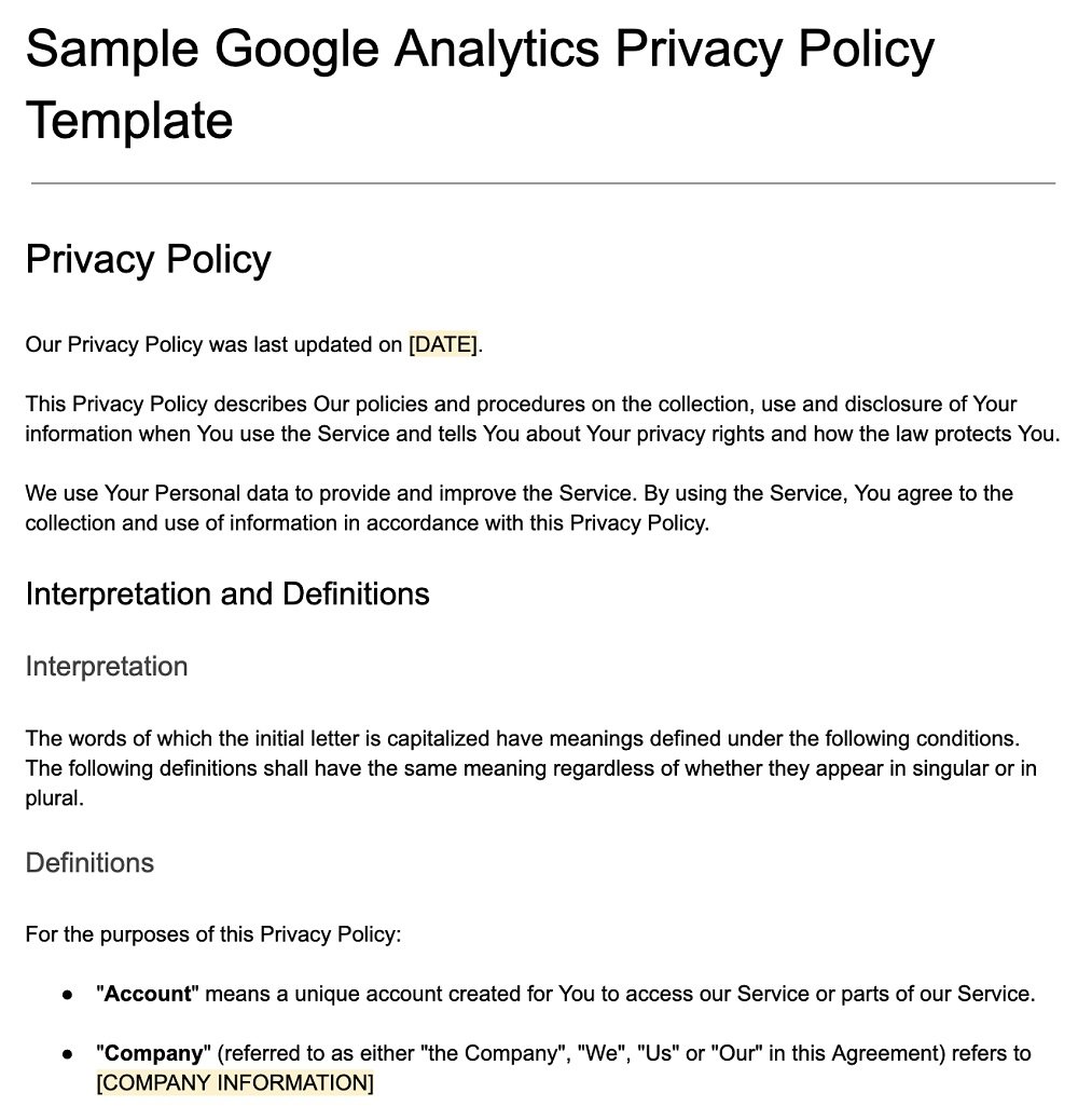 Sample Google Analytics Privacy Policy Template