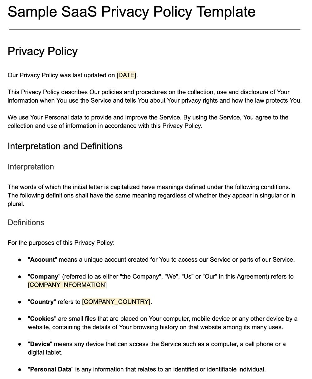 Sample SaaS Privacy Policy Template