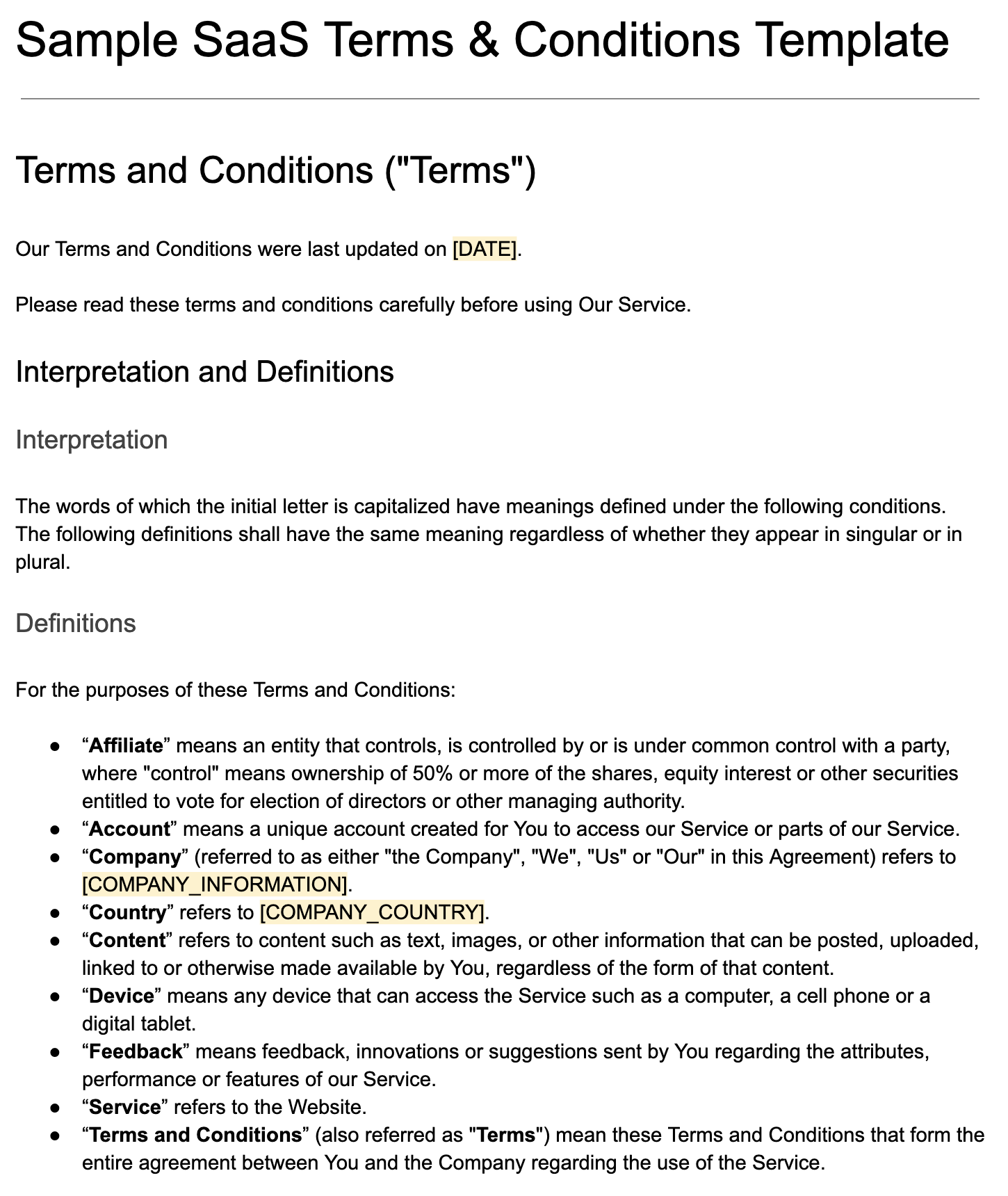 Sample SaaS Terms and Conditions Template