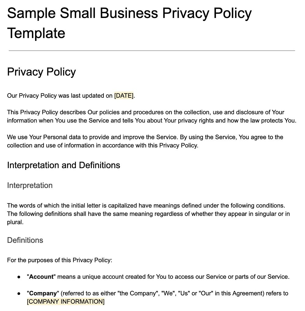 Sample Small Business Privacy Policy Template