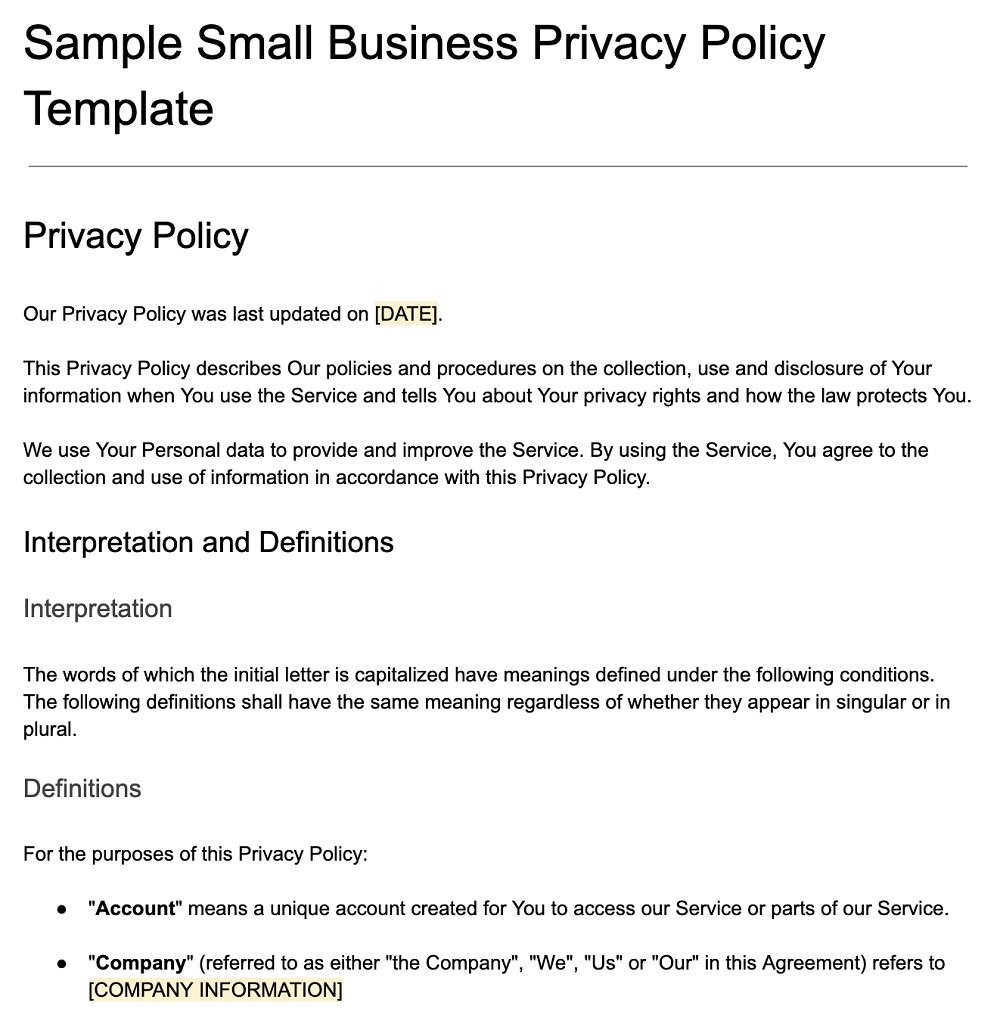 privacy statement business plan