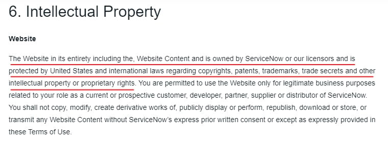 ServiceNow Terms of Use: Intellectual Property clause