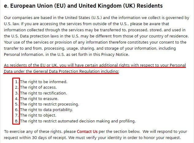 Staples Privacy Notice: EU and UK residents clause