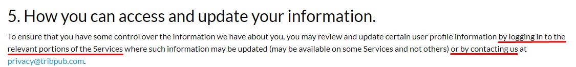 Tribune Publishing Privacy Policy: How you can access and update information clause