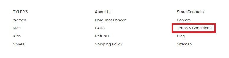 Tyler website footer with Terms and Conditions link highlighted