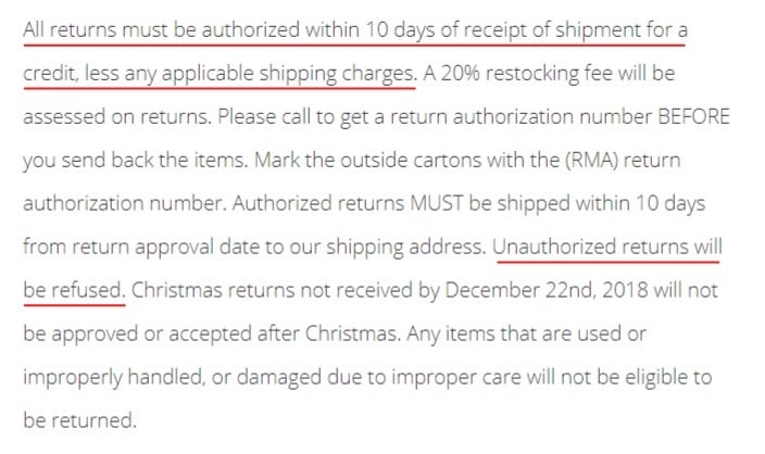 Autograph Foliages Shipping and Returns: Return Basics clause