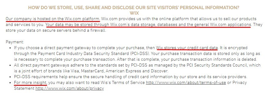 Clasppin Privacy Policy: Wix clause