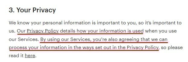 Etsy Terms of Use: Privacy clause excerpt