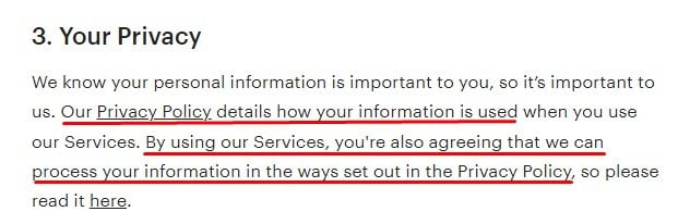 Etsy Terms of Use: Privacy clause excerpt