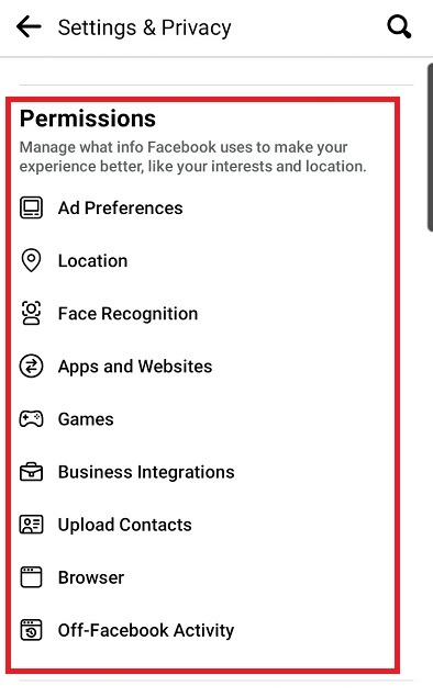 Facebook Android Settings and Privacy: List of permissions to manage what info Facebook uses to make your experience better