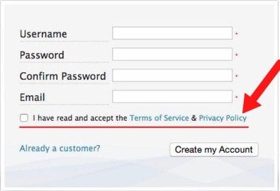 FormAssembly example form with checkbox to accept Privacy Policy and Terms of Service