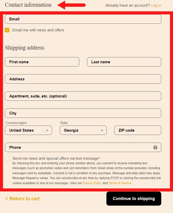 Great Jones create account form