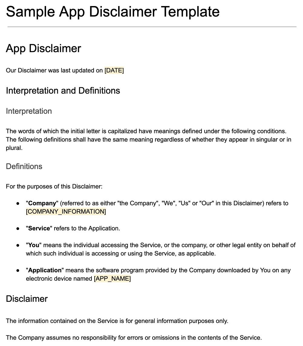 Sample App Disclaimer Template