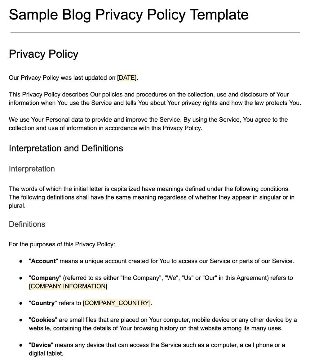 Sample Blog Privacy Policy Template