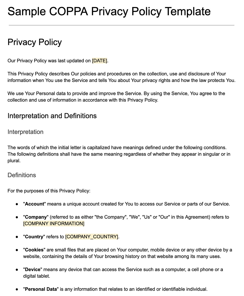 Sample COPPA Privacy Policy Template