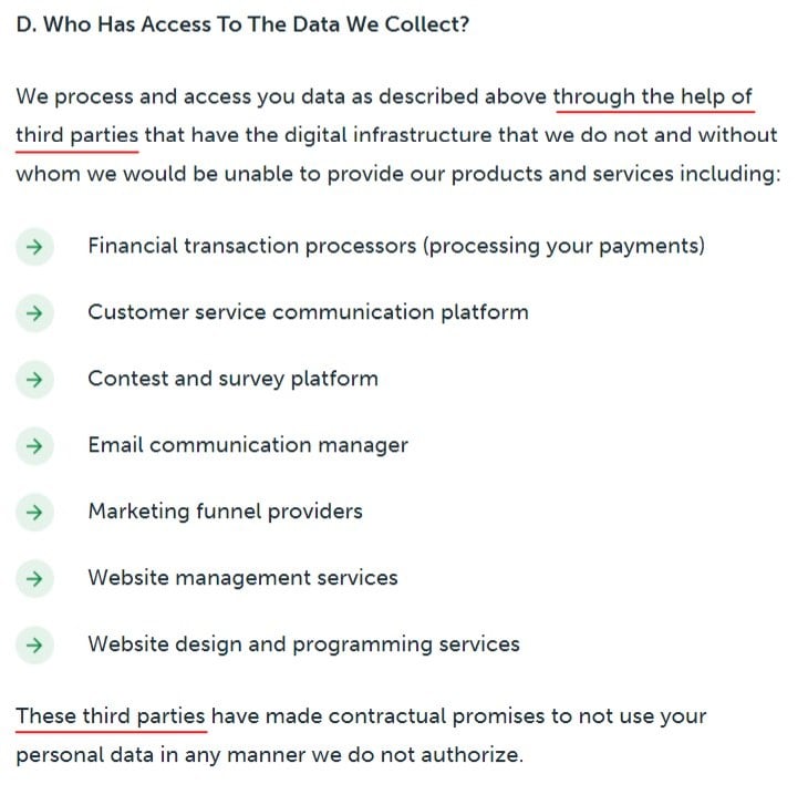 Smart Passive Income Privacy Policy: Who has access to the data we collect - Third party clause