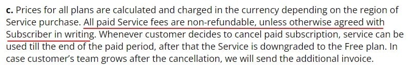 Spark Terms of Use: Fees, Billing and Renewal clause - Service fees non-refundable section