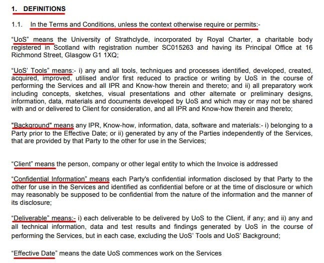 Strath Terms  and Conditions: Definitions clause excerpt