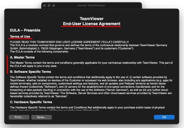 TeamViewer EULA intro clauses