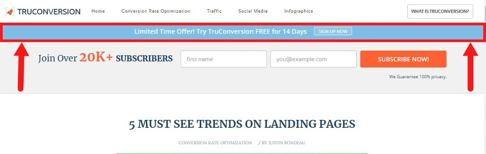 TruConversion article with floating header bar highlighted