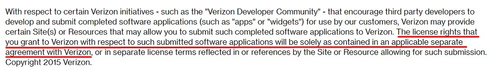 Verizon Terms and Conditions: Copyright Notice: Intellectual property and submitted material policies