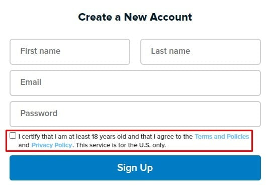Vudu Create Account form with Agree to Terms and Privacy checkbox highlighted