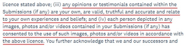 Weight Watchers Subscription Agreement: Opinions and testimonials section highlighted