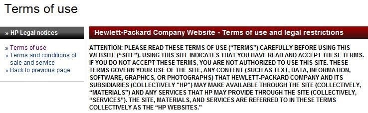 Wikispaces PSU EDU Terms of Use - Browsewrap agreements example from HP