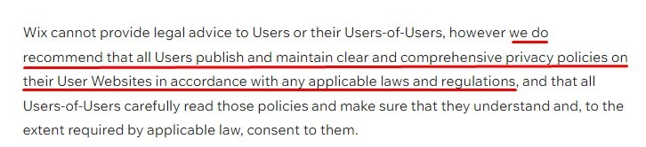 Wix Privacy Policy: Privacy Policy Recommendation clause