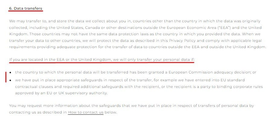 Belmond Privacy Policy: Data Transfers clause updated