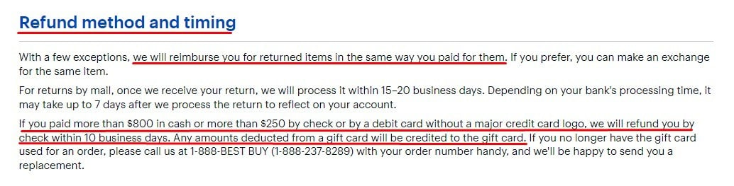 Best Buy Return and Exchange Policy: Refund Method and timing clause