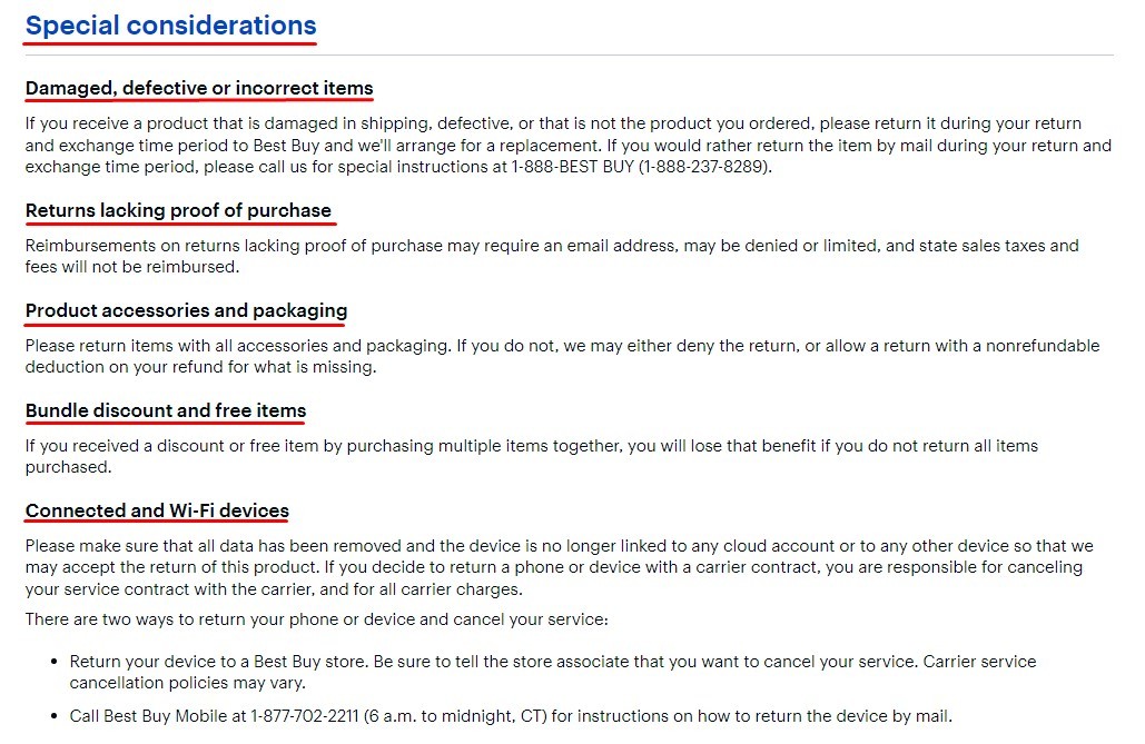 Conditions of Returns and Customer Requirements Clauses - Privacy Policies