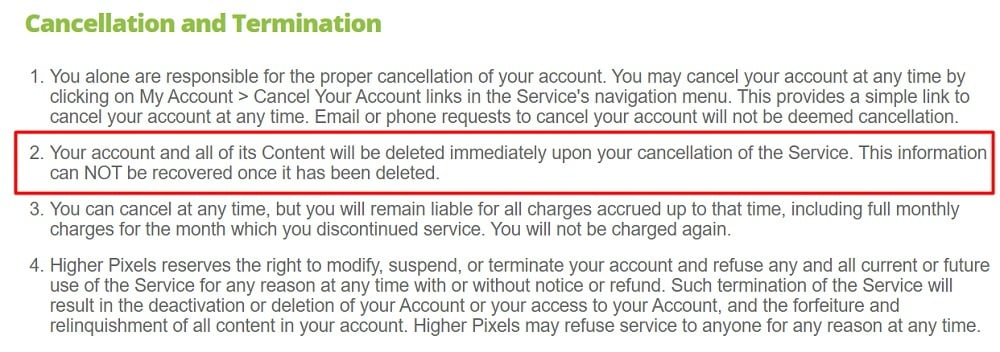Buzzsprout Terms of Service: Cancellation and Termination clause