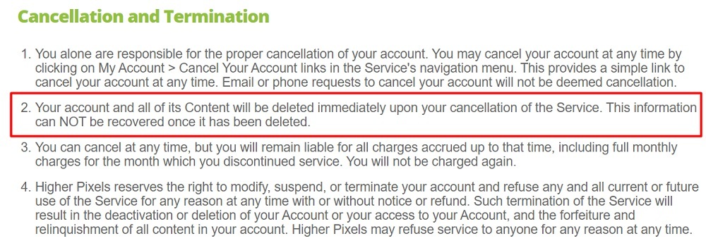 Buzzsprout Terms of Service: Cancellation and Termination clause