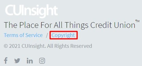 CUInsight website footer with Copyright link highlighted