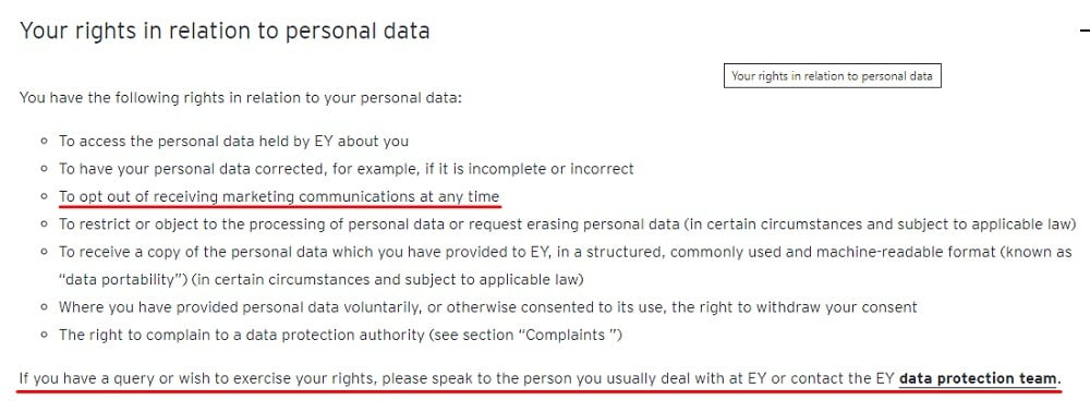 EY Privacy Statement: Your rights in relation to personal data clause
