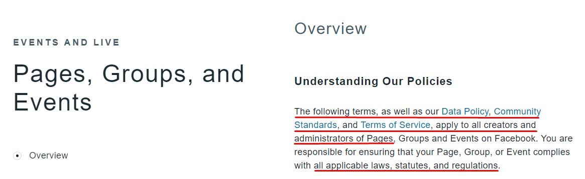 Facebook Events: Pages Groups and Events - Overview - Understanding Our Policies clause