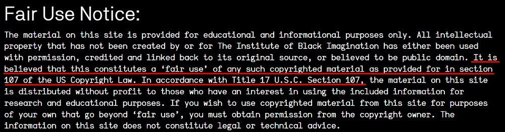 Institute of Black Imagination: Fair Use Notice