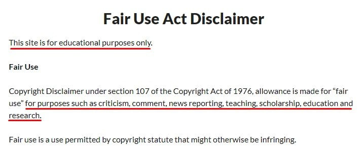 Journal of Science and Technology Law: Fair Use Act Disclaimer excerpt