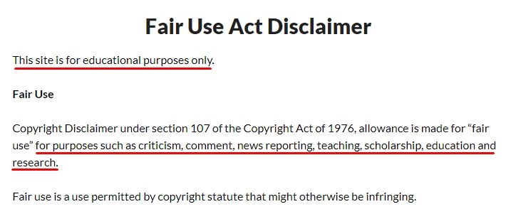 Fair Use Disclaimer Template TermsFeed