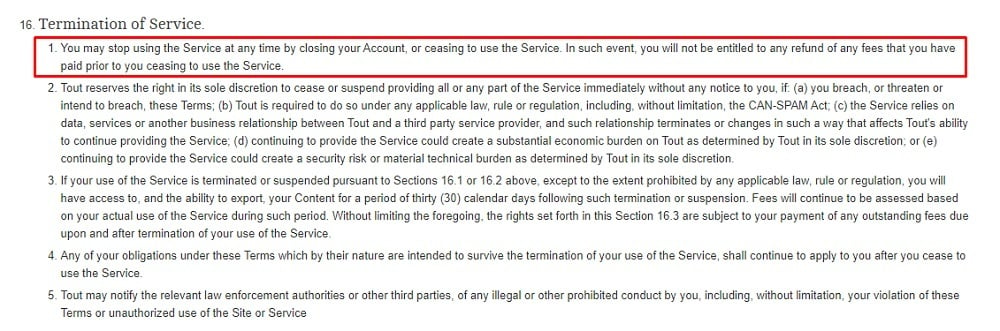 Marketo Terms of Service: Termination of Service clause excerpt