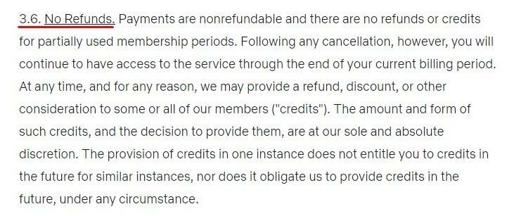 Netflix Terms of Use: No Refunds clause