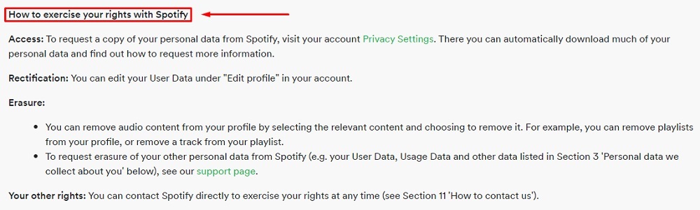 Spotify Privacy Policy: How to exercise your rights with Spotify clause