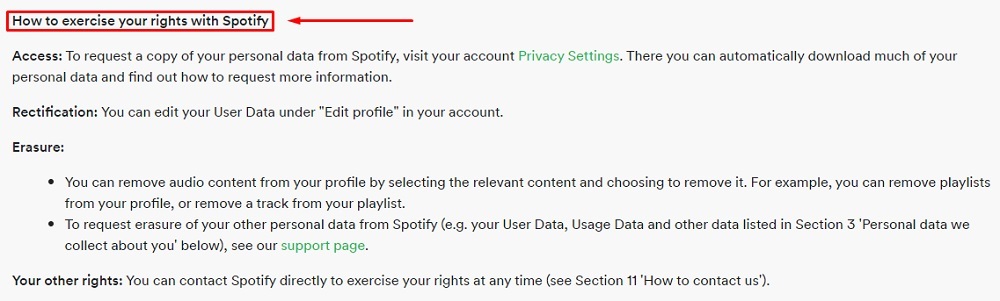 Spotify Privacy Policy: How to exercise your rights with Spotify clause