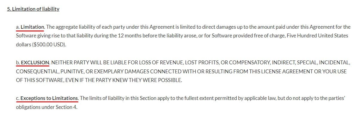 Stoneridge Software License and Use Policy: Limitation of Liability clause