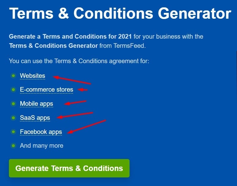 TermsFeed Terms and Conditions Generator screenshot