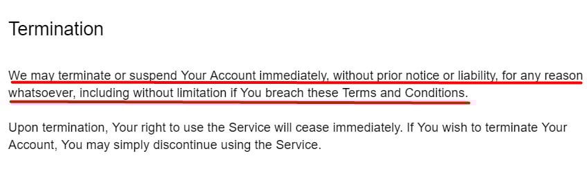 TermsFeed Terms and Conditions sample template: Termination clause
